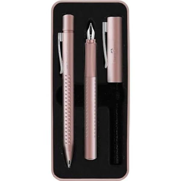 Presentlåda - FABER-CASTELL - Grip 2011 - Fylld penna M - Bläckpenna XB - Ljust rosa metallfodral