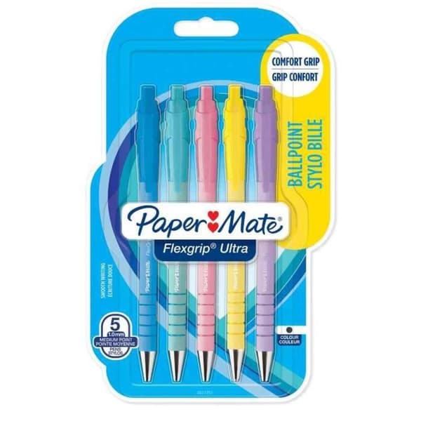 FlexGrip Ultra Pastel kulspetspenna, blisterförpackning om 5
