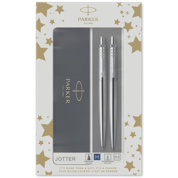 PARKER Jotter presentset, kulspetspenna i CT stål med blå refill medium spets + penna Mekanisk penna CT stål 0,5 mm