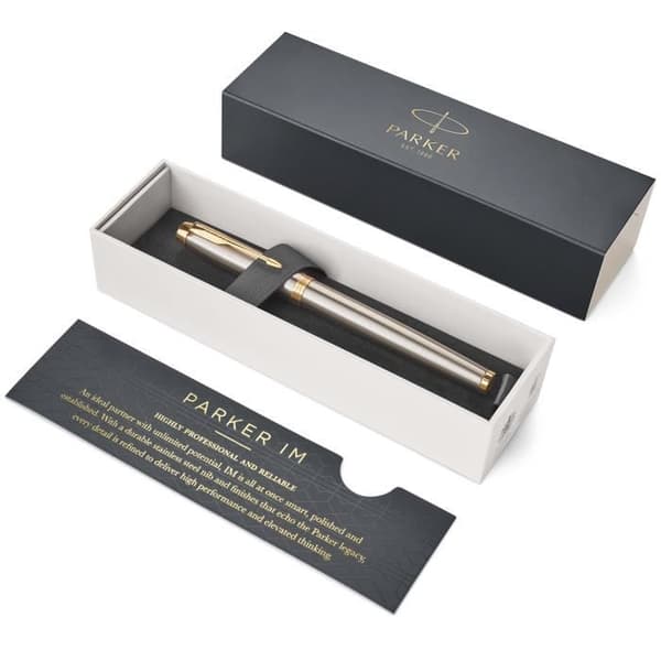 Fountain pen - PARKER - IM - Børstet metal - Medium spiss - Gyldne attributter