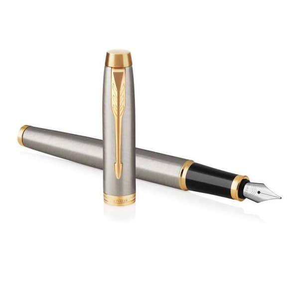 Fountain pen - PARKER - IM - Børstet metal - Medium spiss - Gyldne attributter