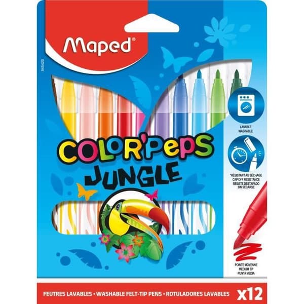 Filtpenna - MAPED - Dschungel - 12 stycken - Medelstark spets - För barn