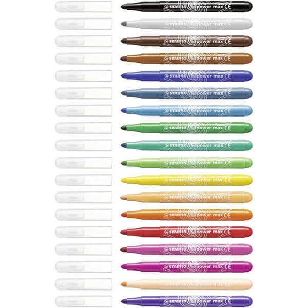 Färgpennor - STABILO - Power Max - 18 Assorter - Medelspets - Tvättbar bläck