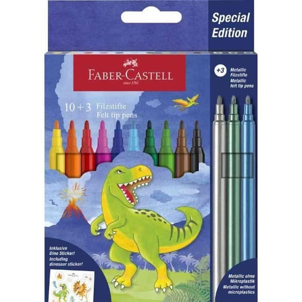 Färgpennor - FABER-CASTELL - Dino - 13 färgpennor - Klara färger - Tryckbeständig spets