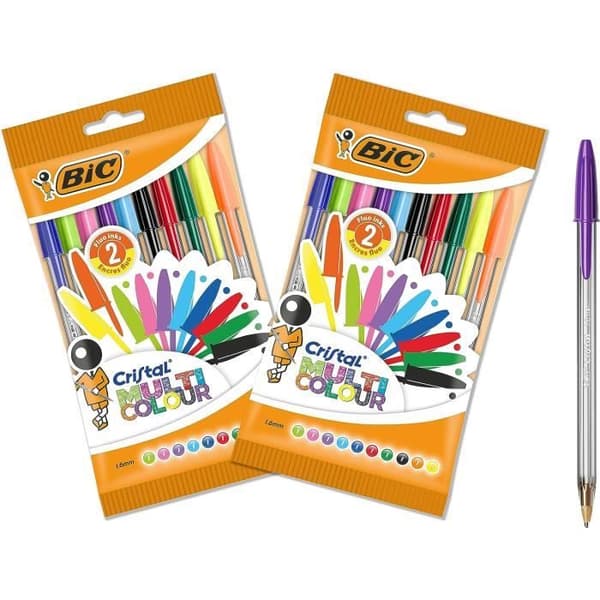 BIC Cristal Multicolour kulspetspennor bred spets (1,6 mm) - blandade färger, paket med 2 påsar om 10