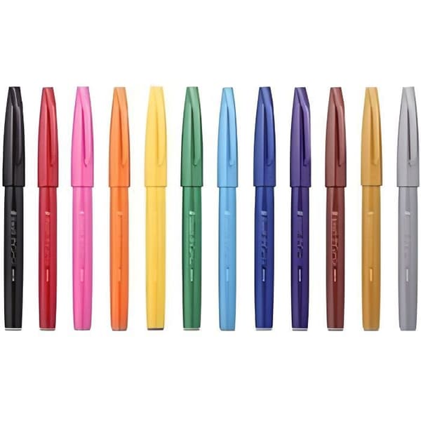 Stylo Feutre - Pentel - SES15 - Svart - Flexibel Spets - Metallhölje