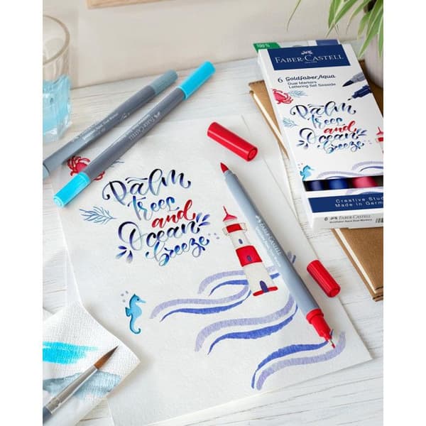 6 filtpennor - Ritning - Faber-Castell - Goldfaber Aqua - Dubbel spets - Hav