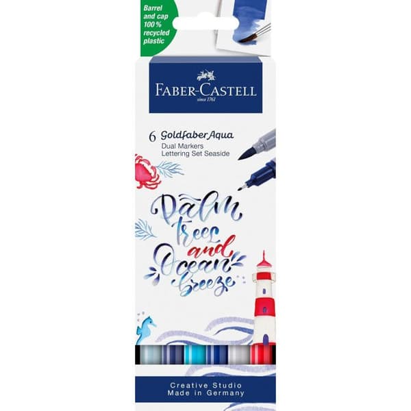 6 filtpennor - Ritning - Faber-Castell - Goldfaber Aqua - Dubbel spets - Hav