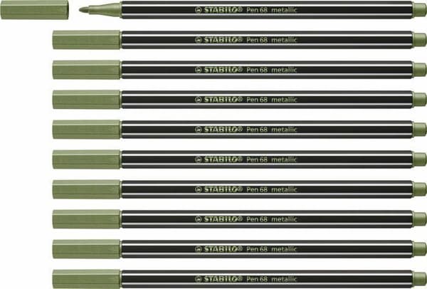 Stabilo markörer - 68/843 - Metallisk markör - Pen 68 metallic - Set med 10 medelstora markörer - Ljusgrön