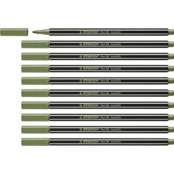 Stabilo markörer - 68/843 - Metallisk markör - Pen 68 metallic - Set med 10 medelstora markörer - Ljusgrön