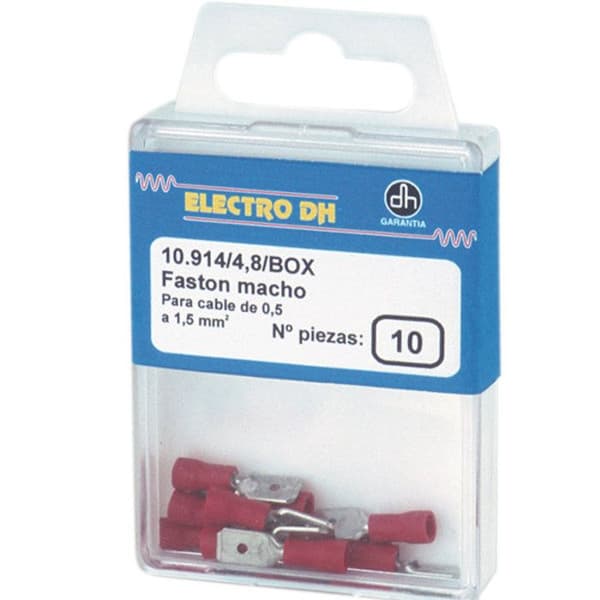 Box 10 Terminal Faston machoisolerad 4,8 mm Electro DH Röd färghus 10,914/4,8/R/BOX 8430552088171