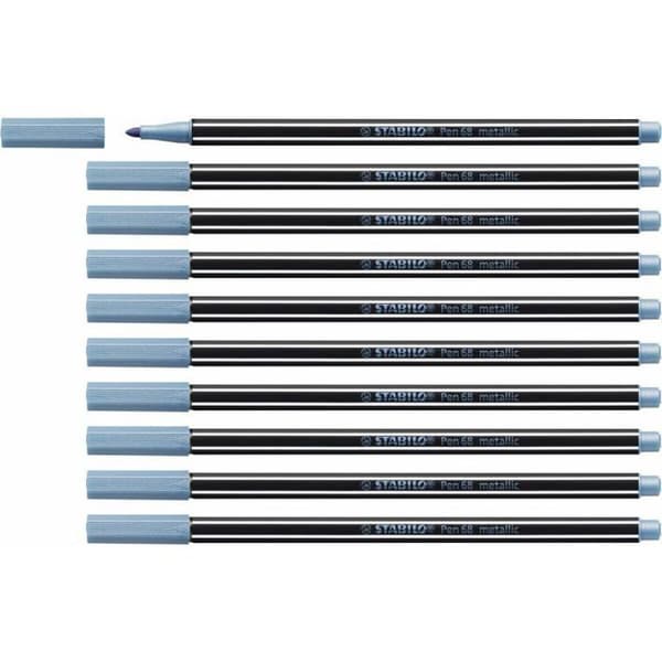 Stabilo markörer - 68/841 - Metallic markör - Pen 68 metallic - Set med 10 metallic markörer medium spets - Metallic blå