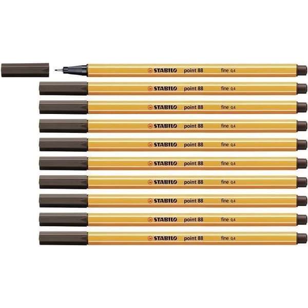 Stylo-plume Fineliner - Stabilo - Point 88 - Färg Mörk Land - Förpackning av 10 - Fin spets