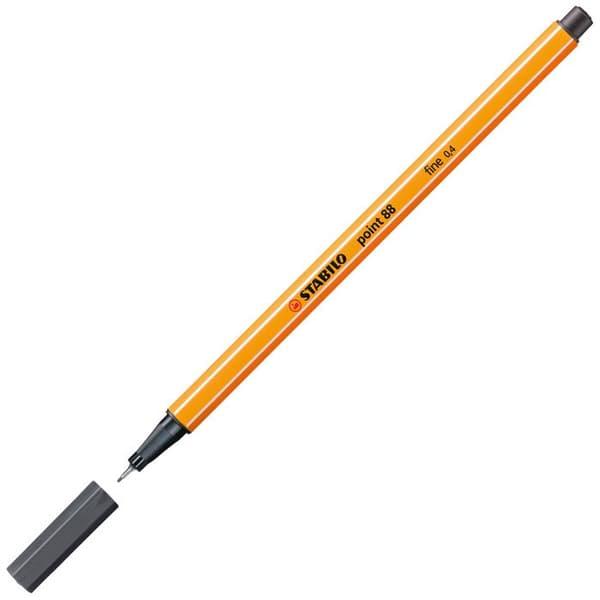 Fineliner Point 88 kulspetspennor - Stabilo - Grå svartaktig - Paket med 10 - Fin spets - Ej påfyllningsbar