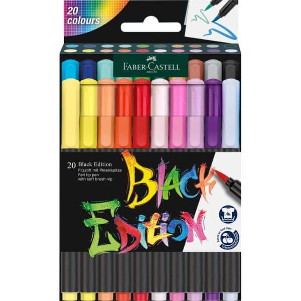 20 färgmarkörer - Alla media - Ljusa färger - Faber-Castell - Black Edition