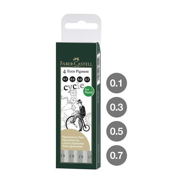 Faber-Castell ECCO-PIGMENT Filtpenna 4-pack 4 olika spetsbredder (svart) (tysk import)