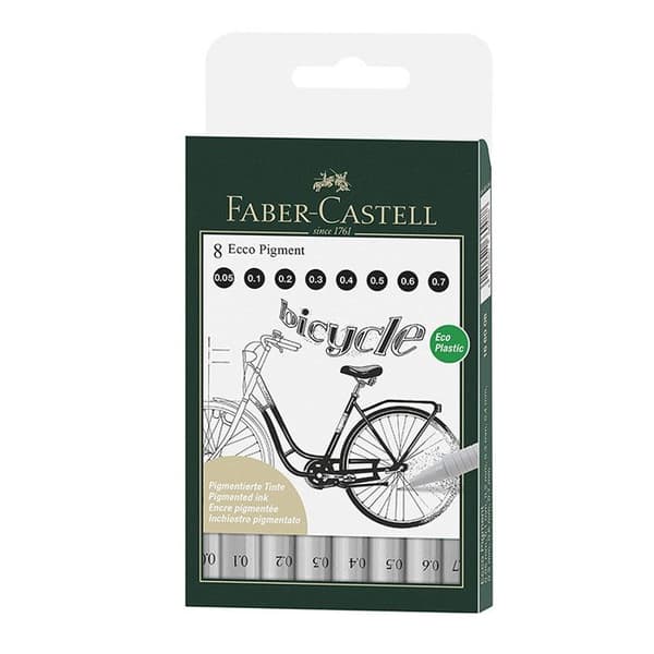 Filtpen - FABER-CASTELL - ECCO PIGMENT - 8-pack - Färg svart - Fin spets