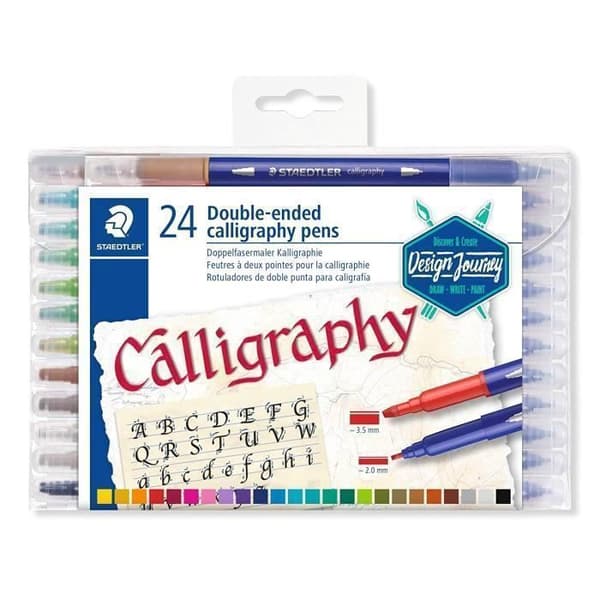 Skrivfärger för kalligrafi - STAEDTLER - Calligraph duo 3005 - Set om 24 - Dubbel snedspets - 2 mm och 3,5 mm