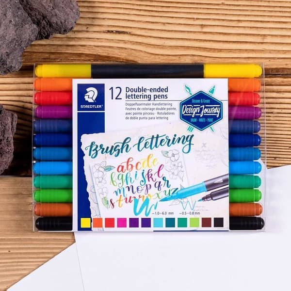 Färgpennor - STAEDTLER - Brush Letter Duo - 12 pennor - Penselspets 1-6 mm - Blandat