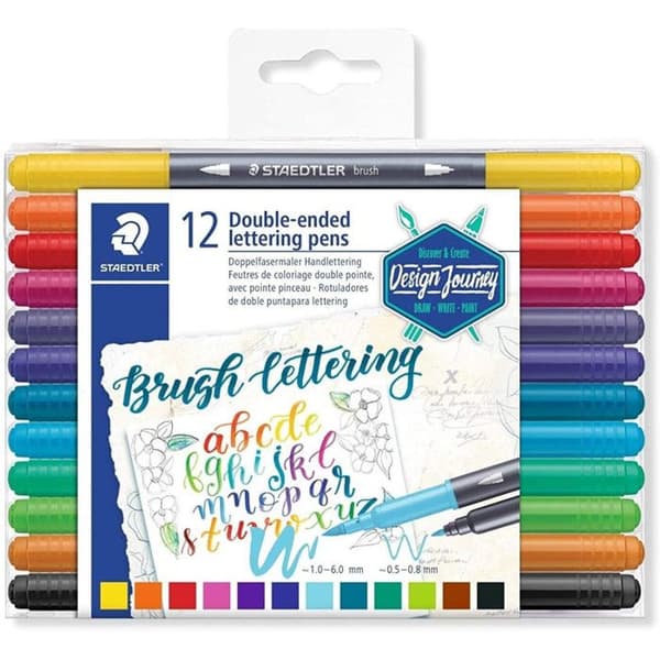 Färgpennor - STAEDTLER - Brush Letter Duo - 12 pennor - Penselspets 1-6 mm - Blandat