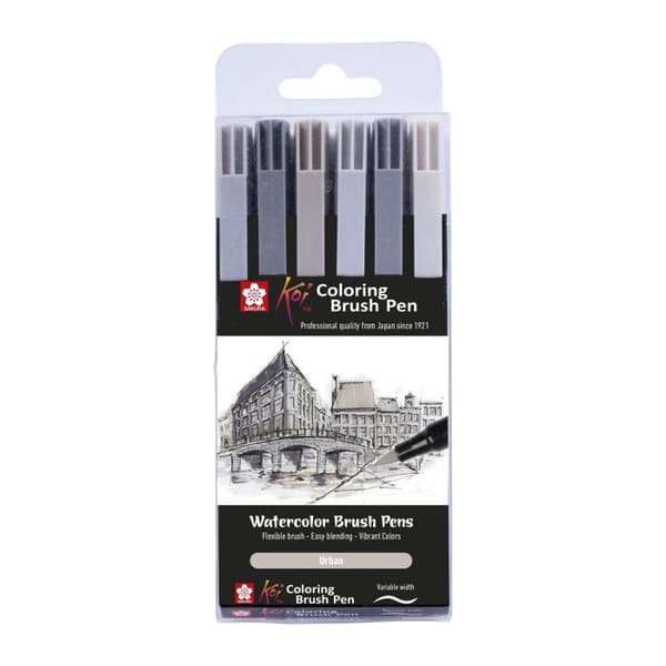 Stylo pinceau - SAKURA - Koi Coloring Brush - Etui av 6 - Grå färger - Flexibel nylon
