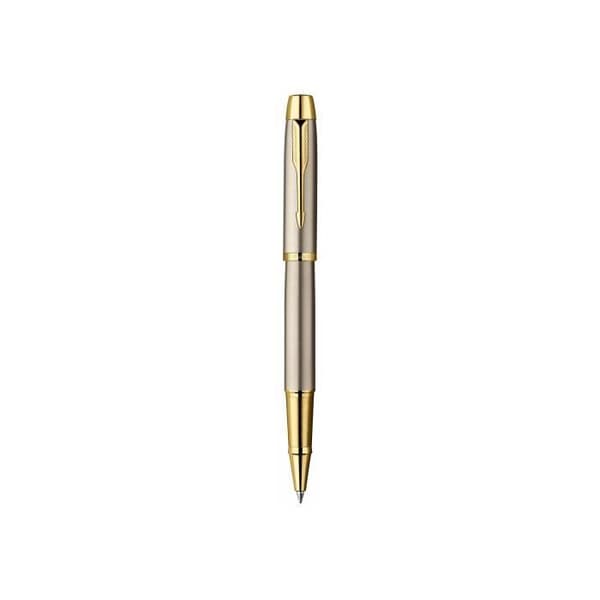 PARKER IM duo box, kulspetspenna och rullbollspenna, borstad metall, guldkant, svart refill med medium spets