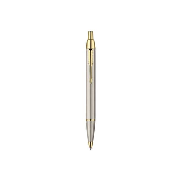 PARKER IM duo box, kulspetspenna och rullbollspenna, borstad metall, guldkant, svart refill med medium spets