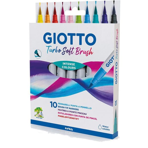 Penslar - GIOTTO - Turbo Soft Brush - 10 st - Klara färger - Flexibel spets