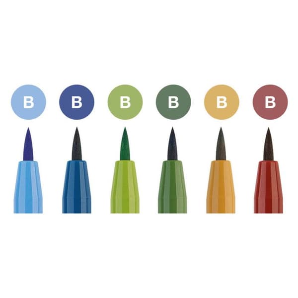 Markörer - FABER-CASTELL - Pitt landskapsfärger - 6 markörer - Tips B BRUSH - Flerfärgad