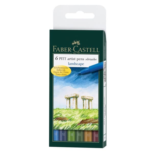 Markörer - FABER-CASTELL - Pitt landskapsfärger - 6 markörer - Tips B BRUSH - Flerfärgad