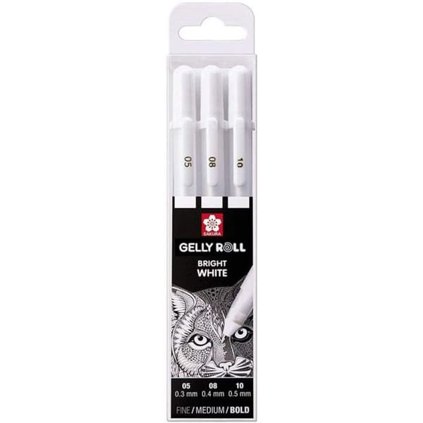 Etui med 3 Sakura Gelly Basic White-pennor - Vit - 0,3/0,4/0,5 Mm - Sakura