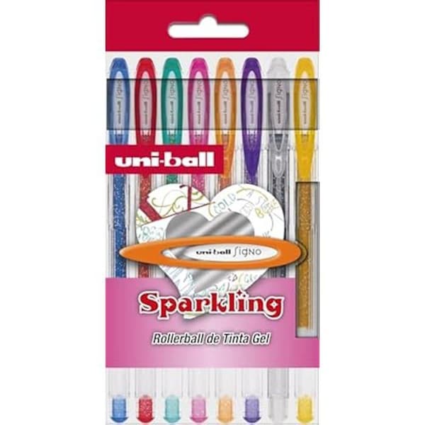 Paket med Rotuladores - UNI-BALL - Signo Sparkling - 8 enheter - Gelbläck - Fin spets - Diverse färger