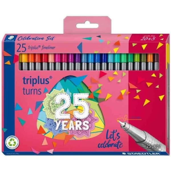 Feutre Fineliner triplus - STAEDTLER - 25-årsjubileum - 25 pennor - Superfin spets - DRY SAFE