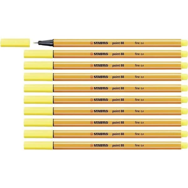 Stabilo 88/24 - Point 88 Fineliner Pen - Citrongul - Förpackning om 10 st