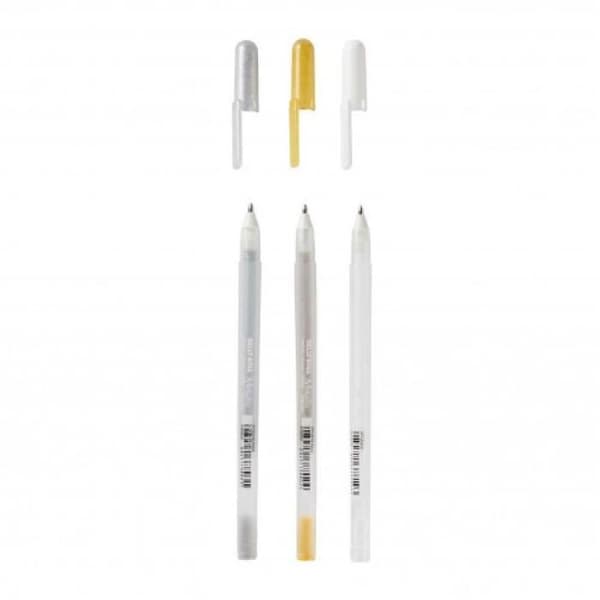 Set med 3 Sakura Gelly Roll Metallic Gel Pennor - Guld Silver Vit - Gel Bläck - Diverse