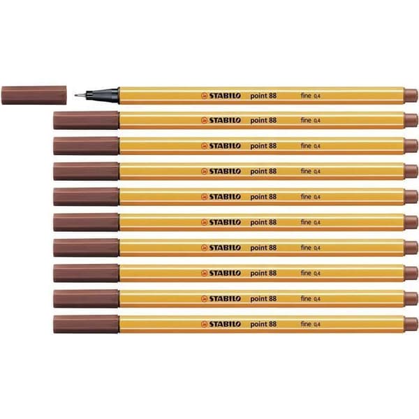 Stabilo 88-75 - Point 88 Fineliner Reservoarpenna - Bränd Sienna - Pack 10 st