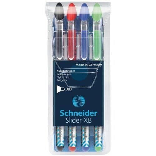 Schneider Paket med 4 kulspetspennor Slider (svart/grön/röd/blå)