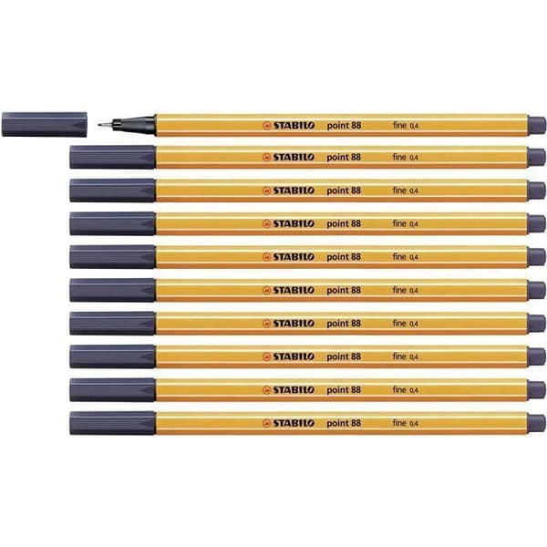 Stylo-pluma Fineliner Point 88 - Stabilo - Grå Payne - Paket med 10 - Fin spets - Icke laddningsbar