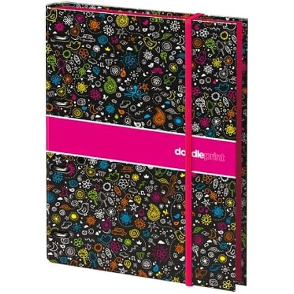 DOHE pärm med elastisk stängning Rosa/klottermönster A4-format + paket med 80 pappersark