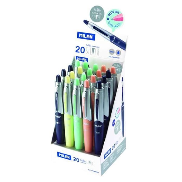 Milan Display 20 kapselpennor Silver - 8411574078241
