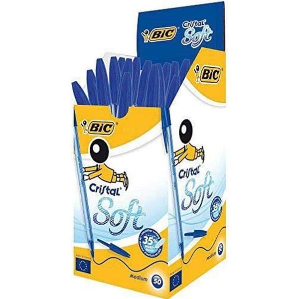 Bic Cristal Soft, ej infällbar kulspetspenna Blå låda med 50 st