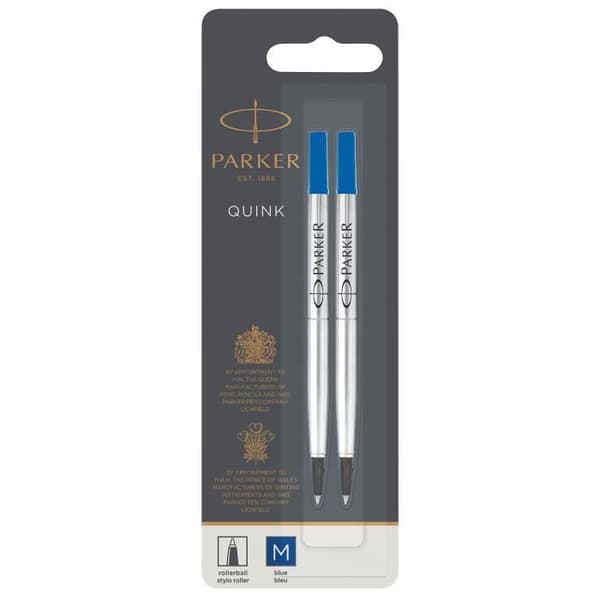 PARKER Rollerball penna refill, medium spets, blå, blister X 2