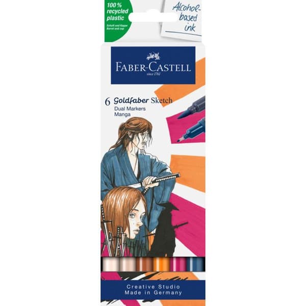 6 färgpennor - Alkoholbaserad - Dubbla spetsar - Manga - Faber Castell - Goldfaber