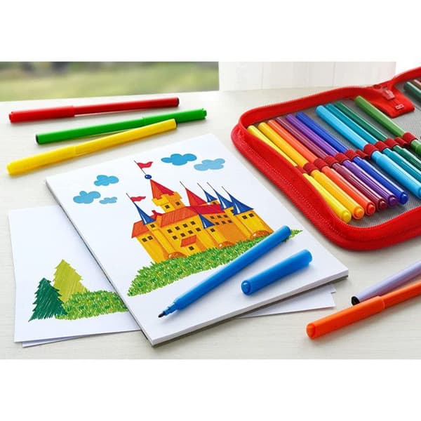 Tuschpennor - Faber Castell - Supertvättbar - 12 st - Solid spets - Flerfärgad