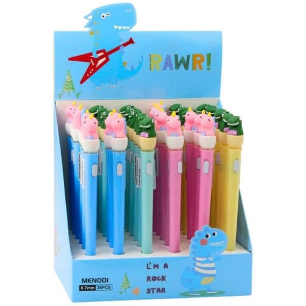 Stylo - pen set - refill Leantoys lysande dinosaurpenna med blå bläck uf 0,7 mm Mix LEAN Toys