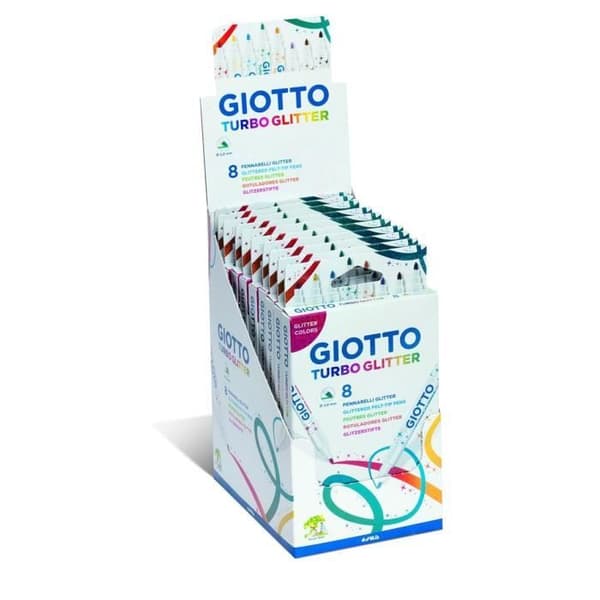 Glittermarkörer - GIOTTO - Turbo Glitter - 8 färger - 10 stycken - Blockerad spets