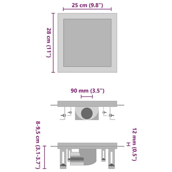 vidaXL Suihkukaivo 2-in-1 kansi 28x28 cm ruostumaton teräs