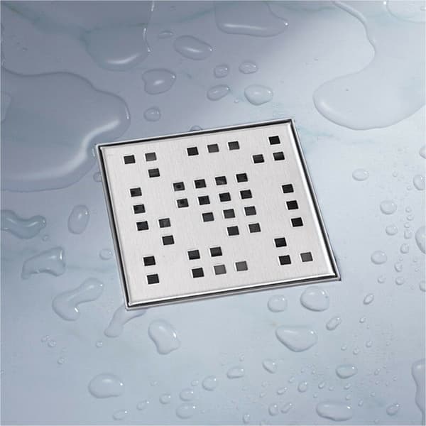 Firkantet bruseafl?b i rustfrit st?l 12x12cm med Pixel gitter