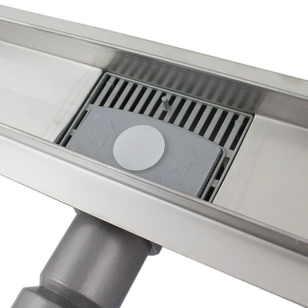 Lineaarinen suihkukaivo 60 cm leveä, ruostumaton teräs, tuloaukko Bogen-sifonilla