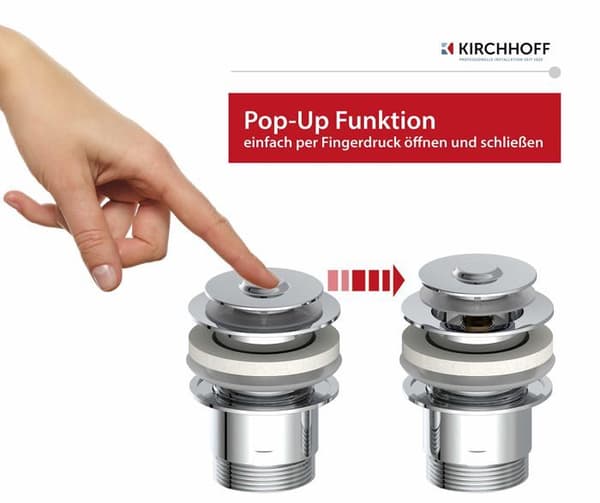 Kirchhoff - GB 4 - Universal Pop Up tvättställsavlopp med bräddavlopp - För badrum och handfat - Krom - 98807320